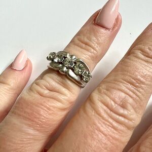 Rhodium Electroplate Vintage Engagement Ring